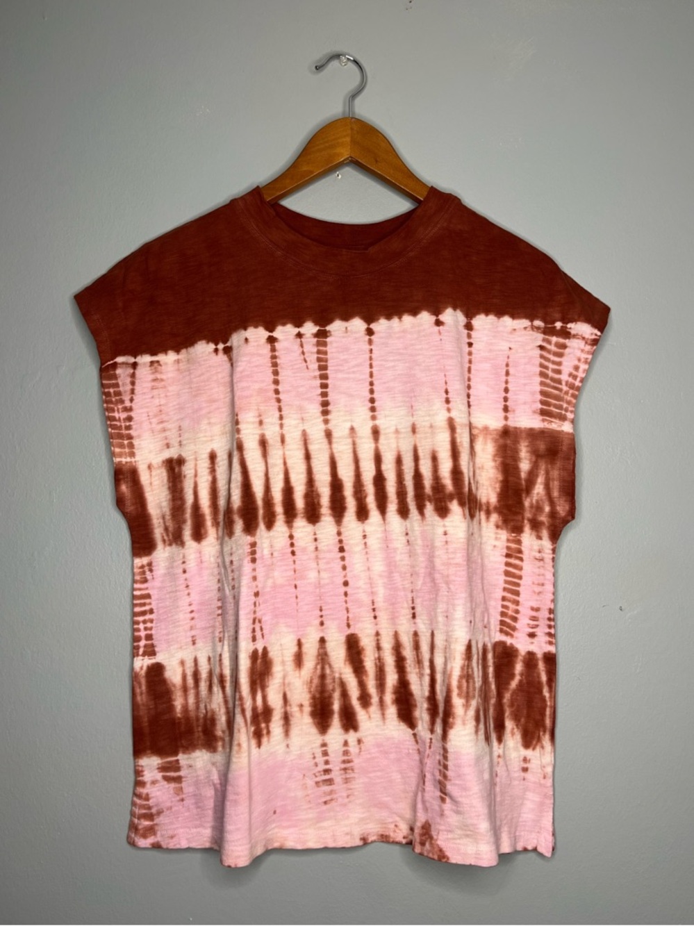 Universal Thread Pink Brown Crewneck CottonTie-Dye Tank Top Cut Off NWT B